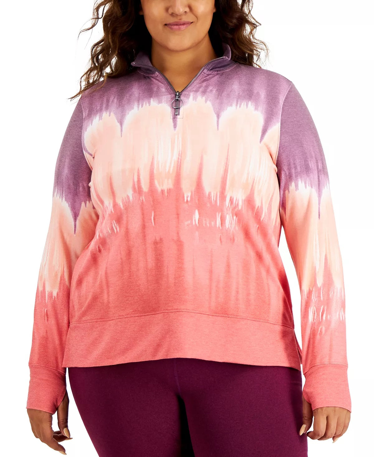 ID Ideology Women's Tie Dyed Quarter Zip Sweatshirt Purple Size 3X