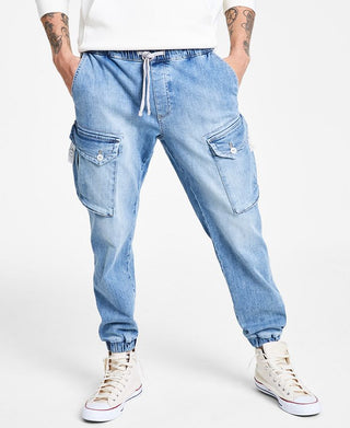 Sun + Stone Men's Encinita Regular Fit Denim Cargo Joggers Blue Size Medium