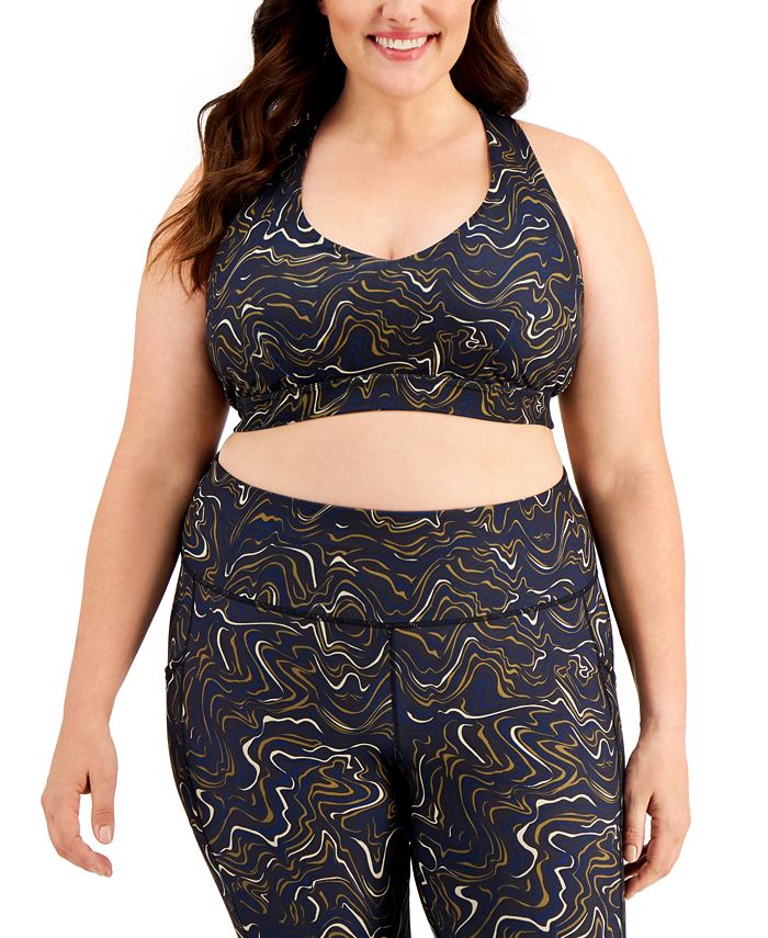 ID Ideology Women's Marble Print Low Impact Sports Bra Black Size 1X