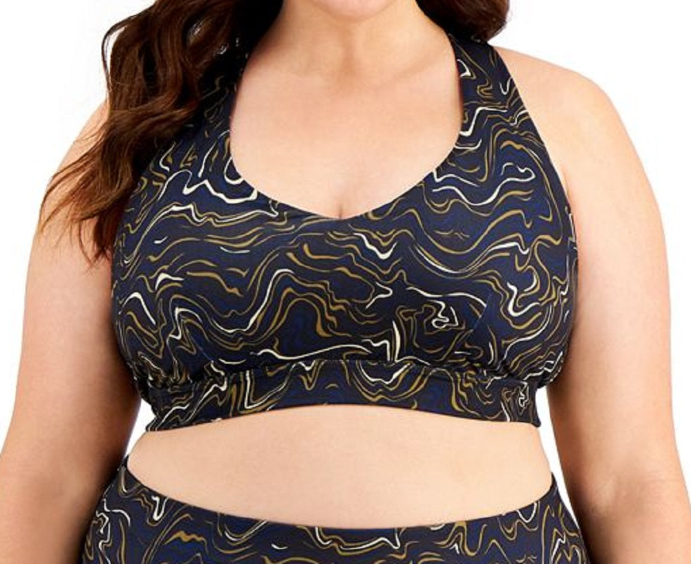 ID Ideology Women's Marble Print Low Impact Sports Bra Black Size 1X