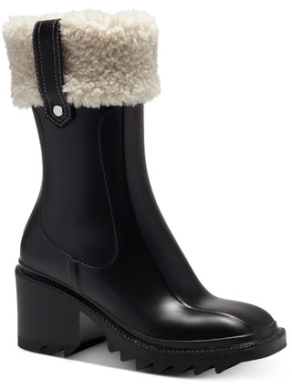 INC International Concepts Women's Eddiie 2 Faux Shearling Mid Calf Rain Boots Black Size 9