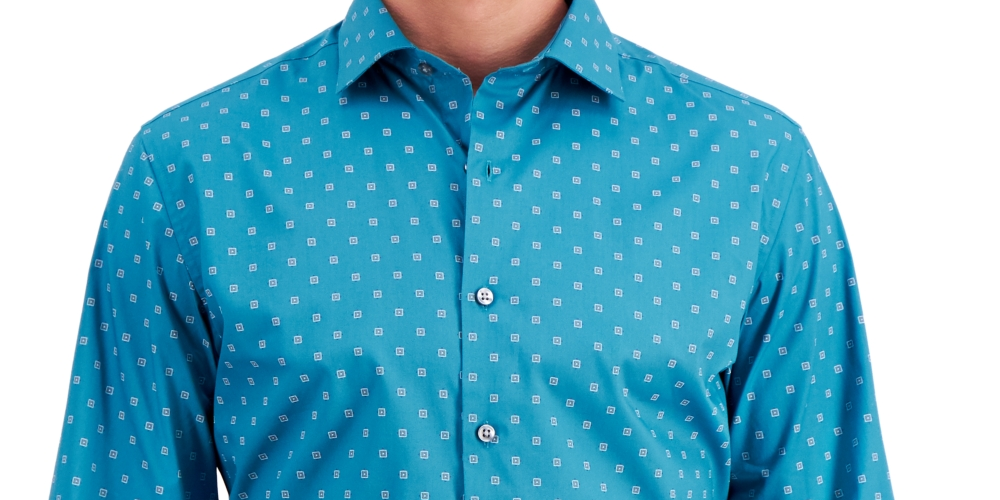 Bar III Men's Slim Fit Cotton Long Sleeve Stretch Shirt Blue Size X-Large