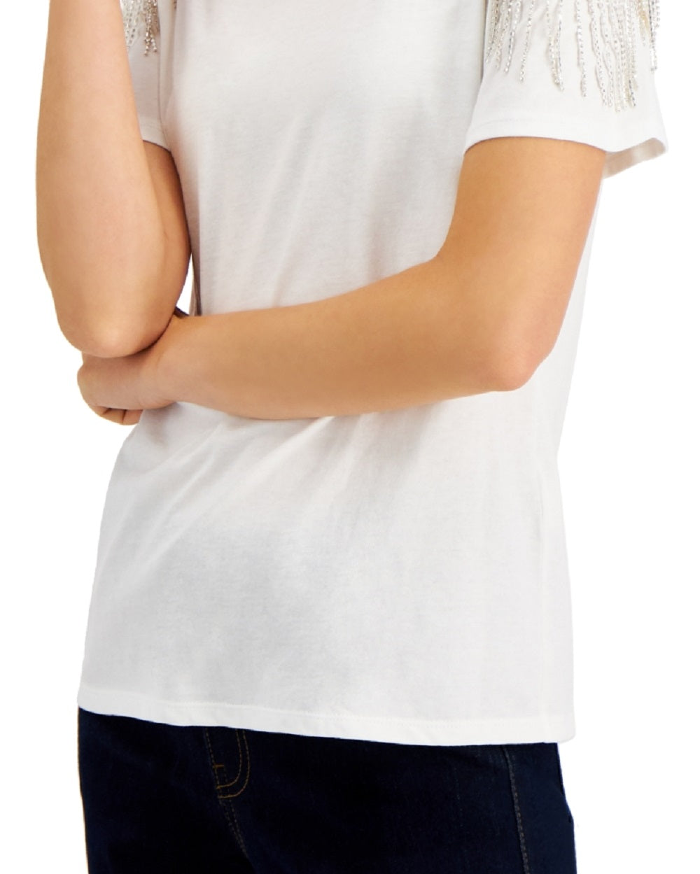 INC International Concepts Women's Rhinestone Fringe Top White Size Medium