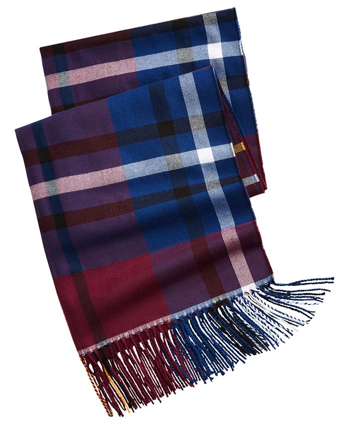Club Room Men's Plaid Scarf Blue  Size Regular