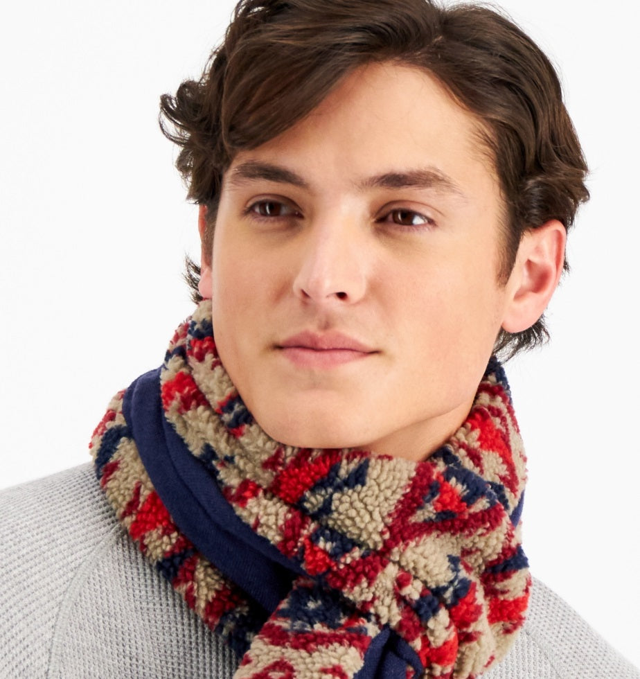 Sun + Stone Men's Geometric Fleece Scarf  Red Size Regular