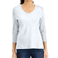 Karen Scott Women's V Neck 3/4 Sleeve Top White Size X-Large