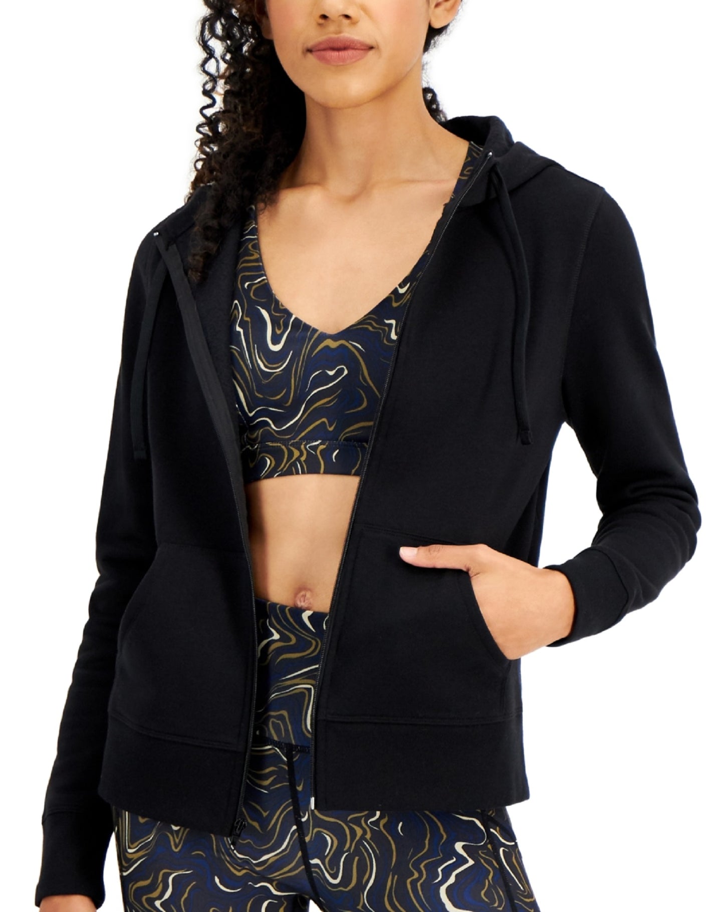 Id Ideology Women's Zip Front Fleece Hoodie Black Size X-Small