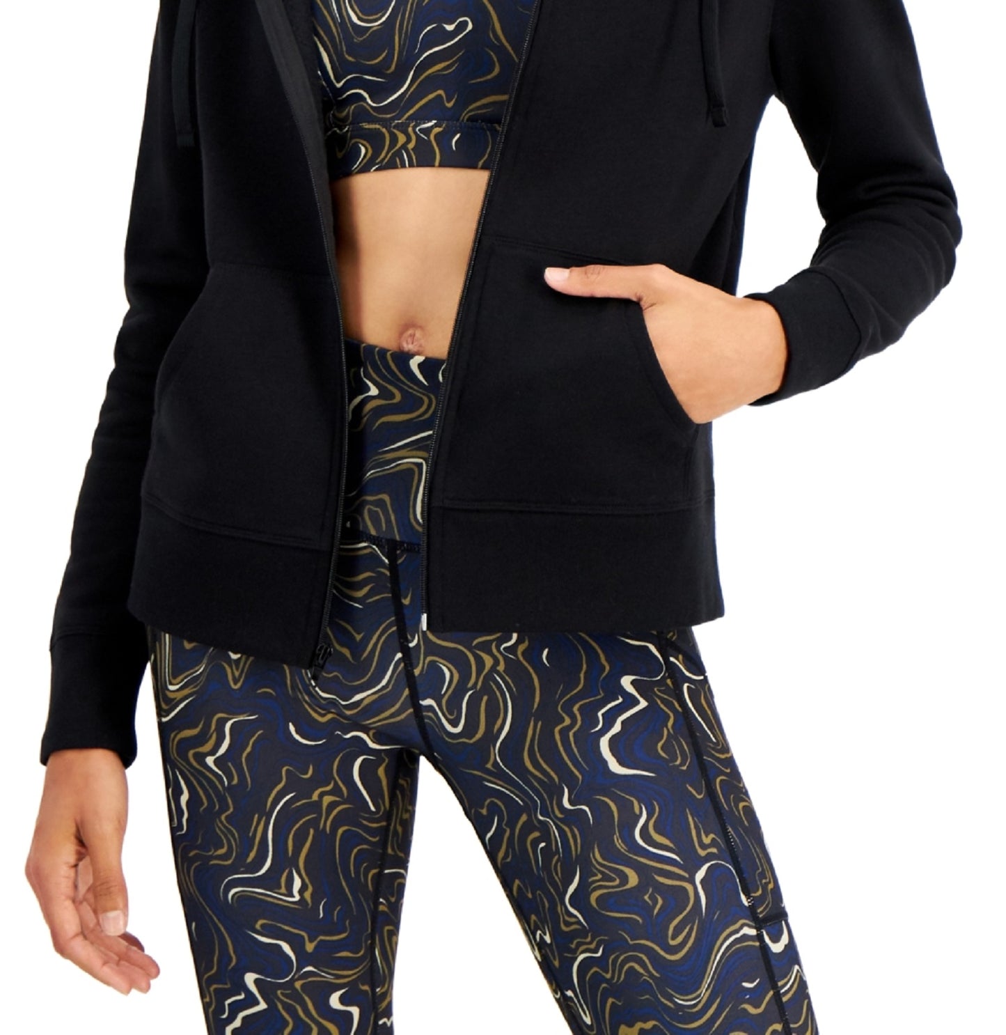 Id Ideology Women's Zip Front Fleece Hoodie Black Size X-Small