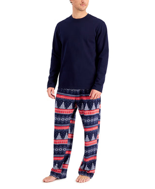 Club Room Men's Fleece Shirt & Pajama Pants Set Blue Size X-Large
