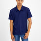 INC International Concepts Men's Rib Knit Button Up Short Sleeve Shirt Blue Size Medium