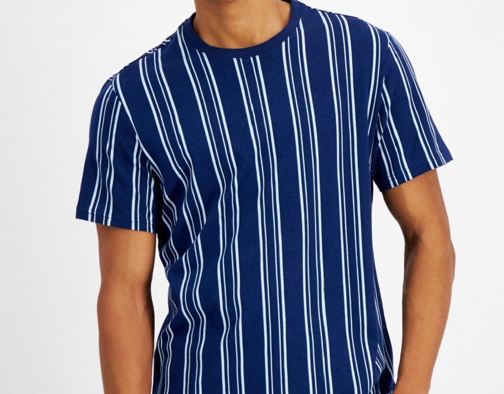 INC International Concepts Men's Striped Crewneck T-Shirt Blue Size Large