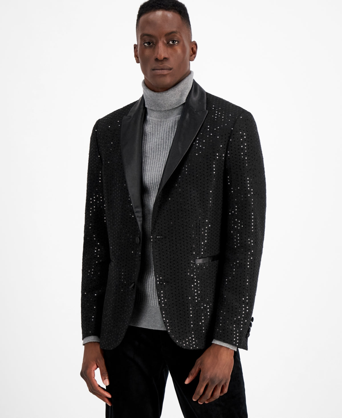INC International Concepts Men's Slim Fit Sequin Sport Coat Black Size Medium
