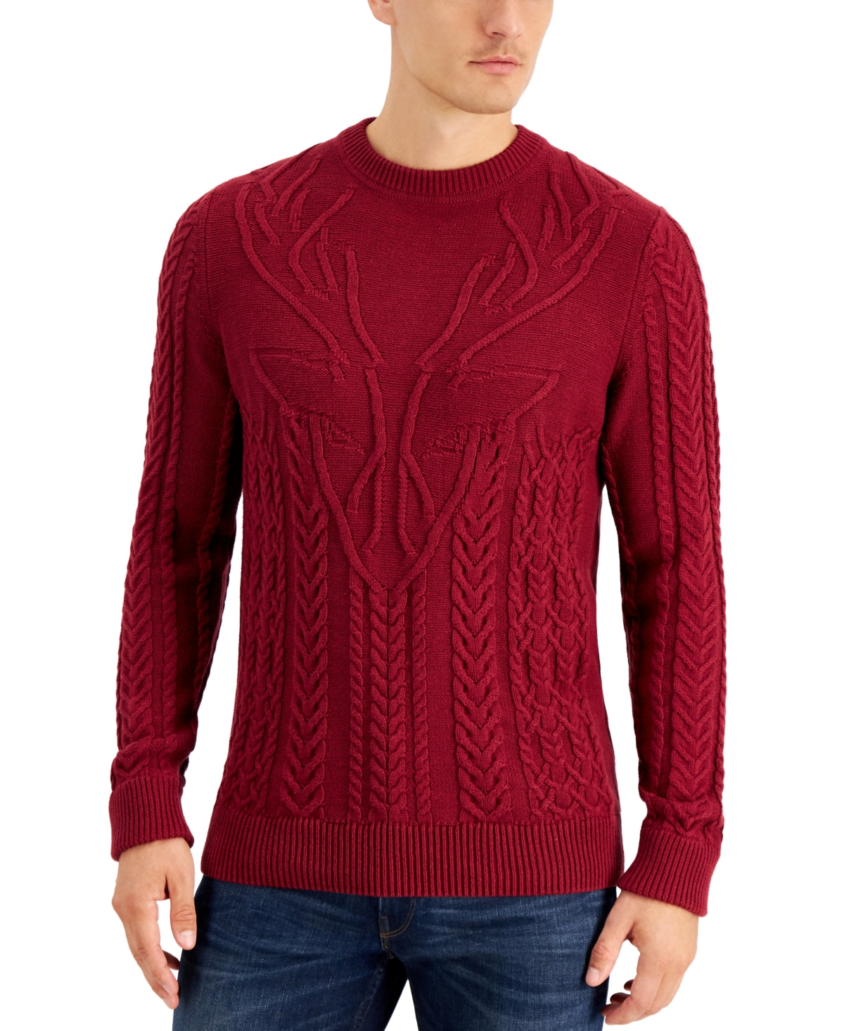 Club Room Men's Cable Knit Elk Sweater Red Size Large