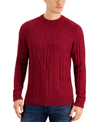 Club Room Men's Cable Knit Elk Sweater Red Size Large