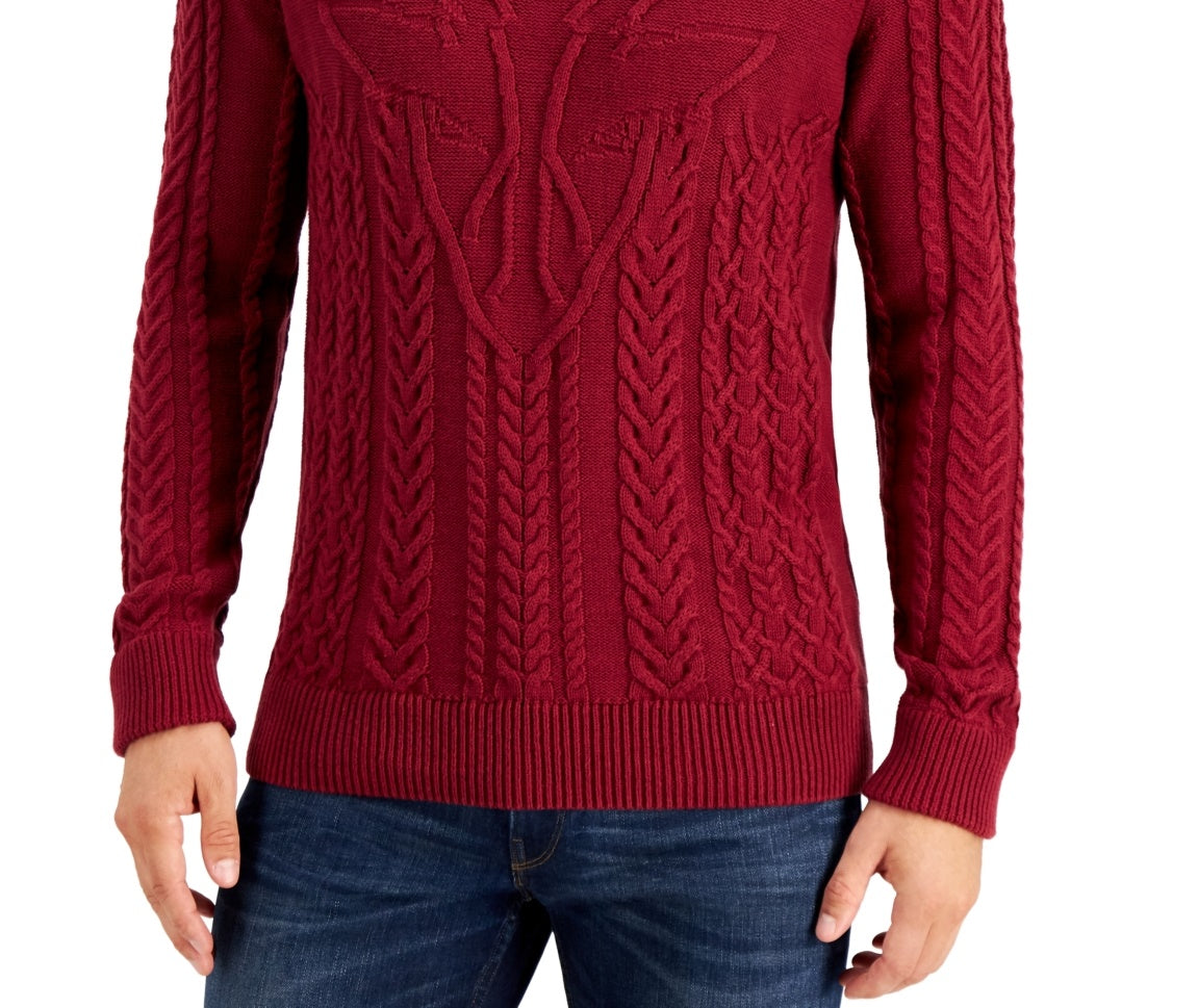 Club Room Men's Cable Knit Elk Sweater Red Size Large