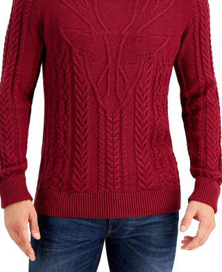 Club Room Men's Cable Knit Elk Sweater Red Size XX-Large