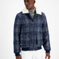 INC International Concepts Men's Removable Fleece Collar Houndstooth Plaid Jacket Blue Size L