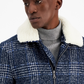 INC International Concepts Men's Removable Fleece Collar Houndstooth Plaid Jacket Blue Size L
