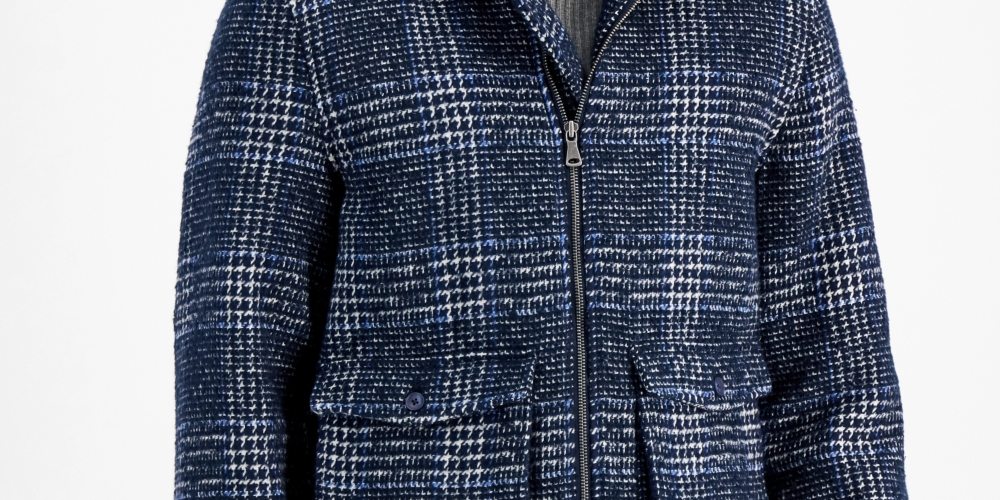 INC International Concepts Men's Removable Fleece Collar Houndstooth Plaid Jacket Blue Size L