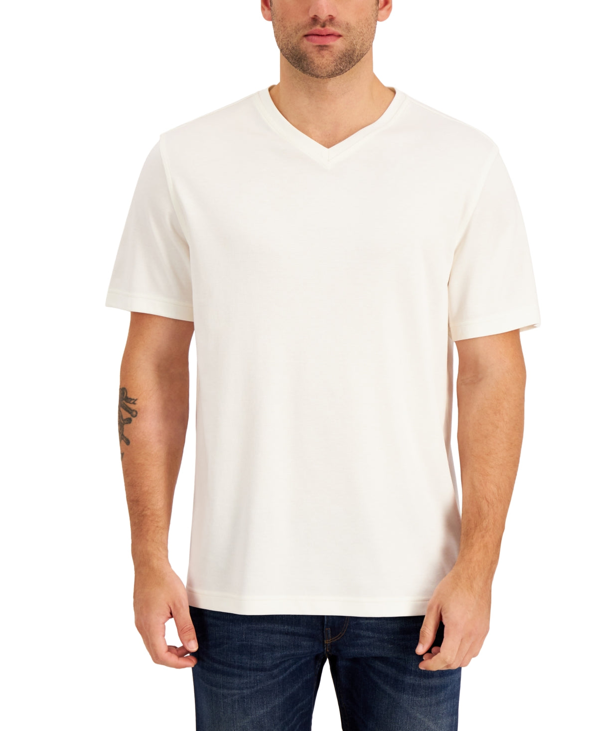 Alfani Men's Relaxed Fit Supima Blend V Neck T-Shirt White Size Small