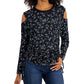 INC International Concepts Women's Printed Cold Shoulder Sweater Black Size XL
