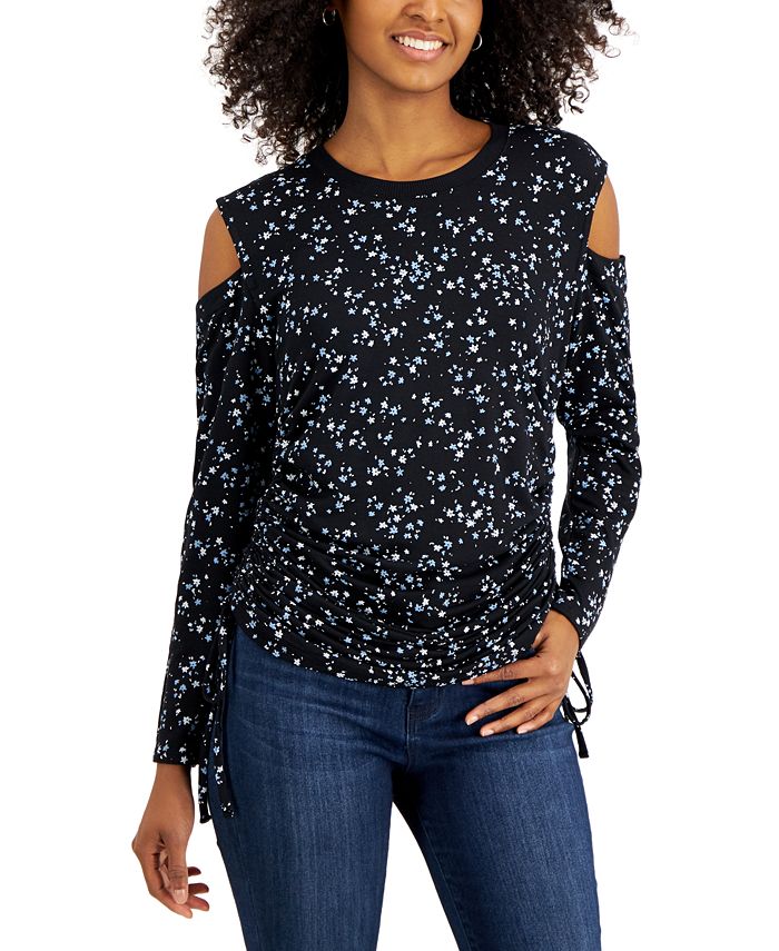 INC International Concepts Women's Printed Cold Shoulder Sweater Black Size XL