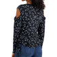 INC International Concepts Women's Printed Cold Shoulder Sweater Black Size XL