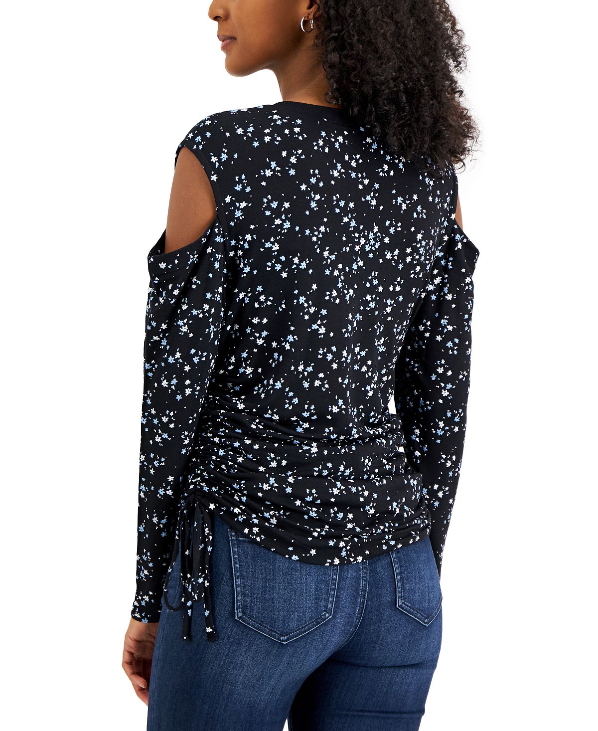 INC International Concepts Women's Printed Cold Shoulder Sweater Black Size XL