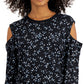INC International Concepts Women's Printed Cold Shoulder Sweater Black Size XL