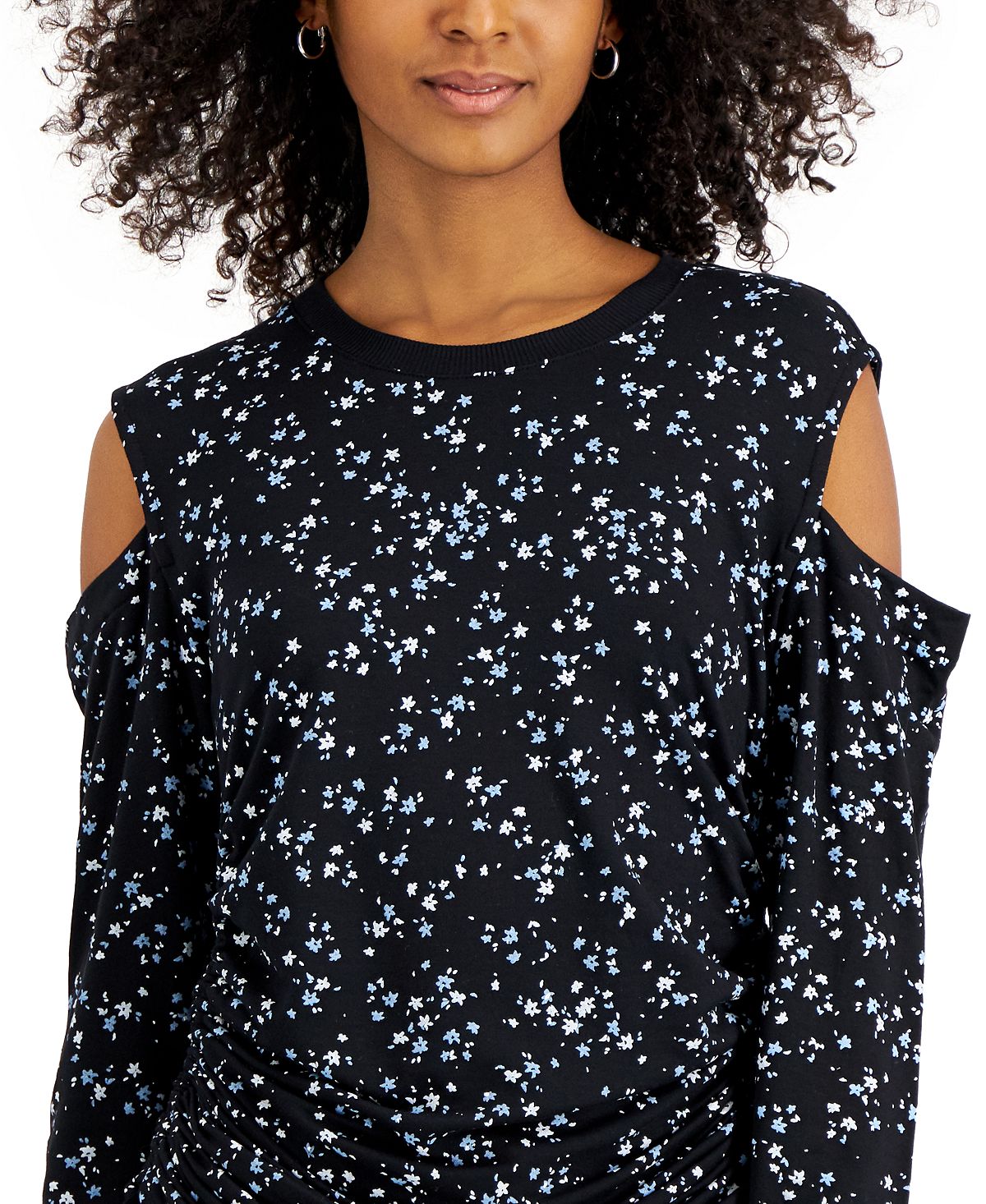 INC International Concepts Women's Printed Cold Shoulder Sweater Black Size XL