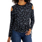 INC International Concepts Women's Printed Cold Shoulder Sweater Black Size XL