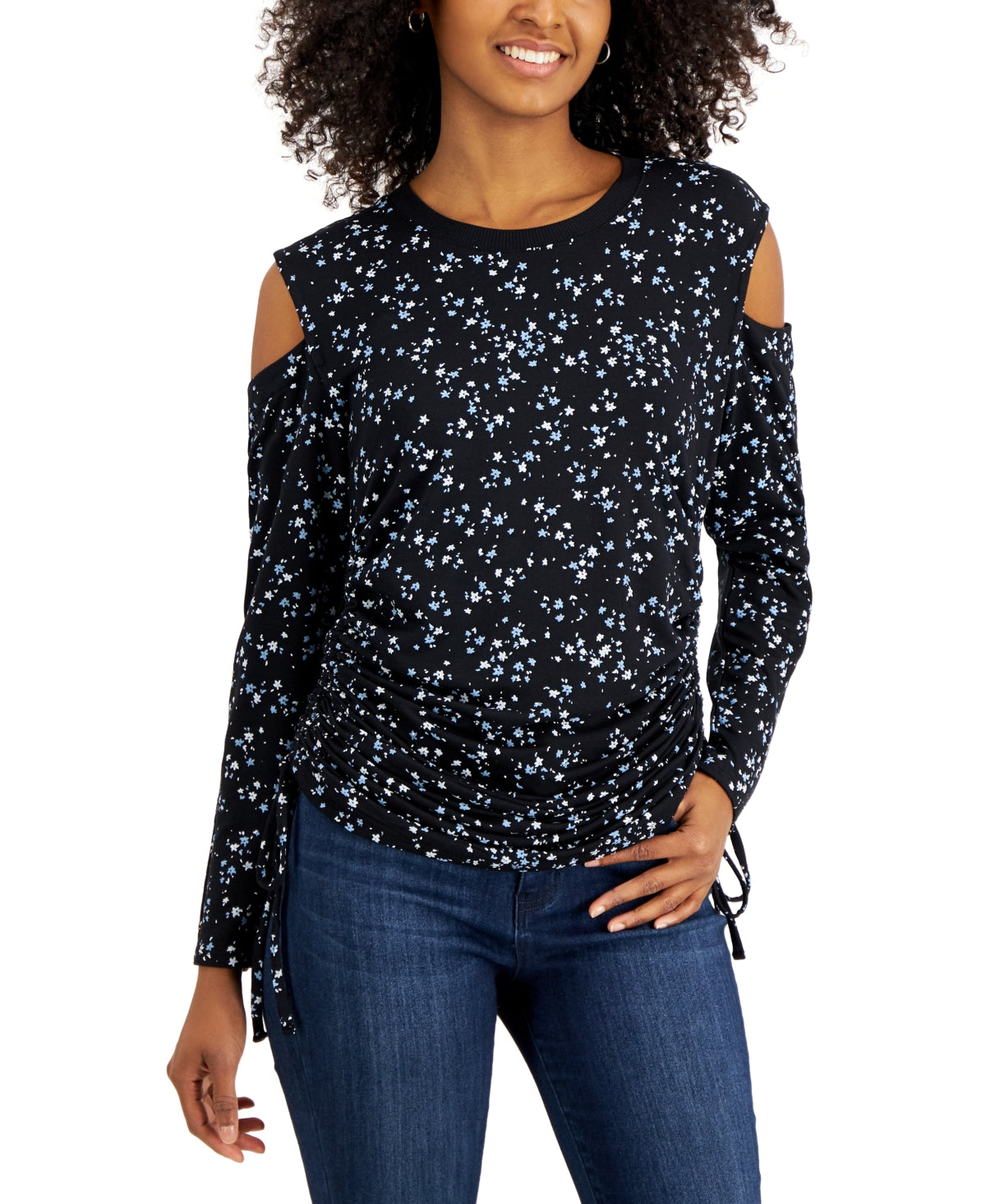 INC International Concepts Women's Printed Cold Shoulder Sweater Black Size XL