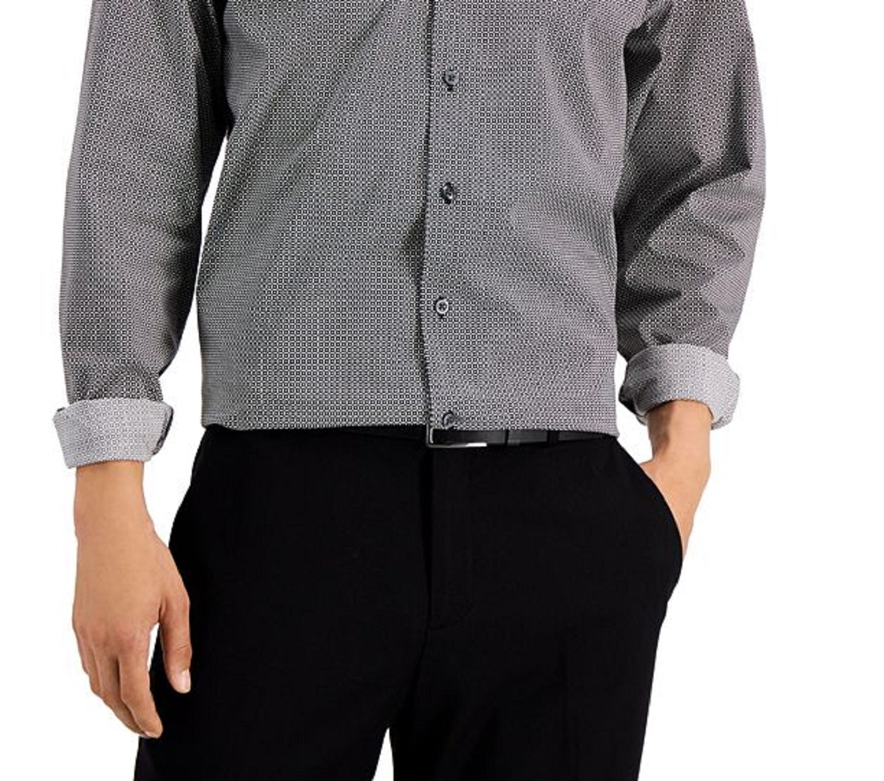 Alfani Men's Regular Fit 2 Way Stretch Dress Shirt Black Size 17X34X35