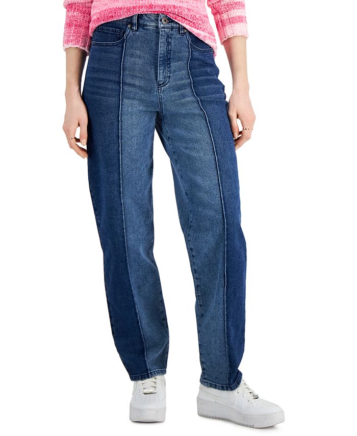 Style & Co Women's Two Tone Straight Leg Jeans Blue Size 14