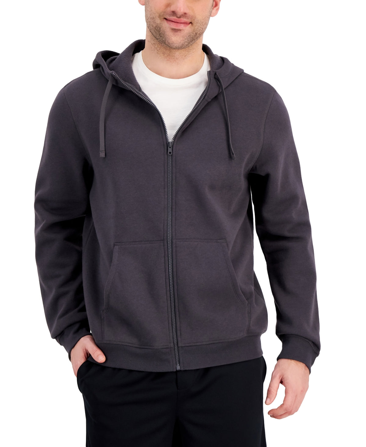 ID Ideology Men's Regular Fit Solid Full Zip Hoodie Gray Size Medium