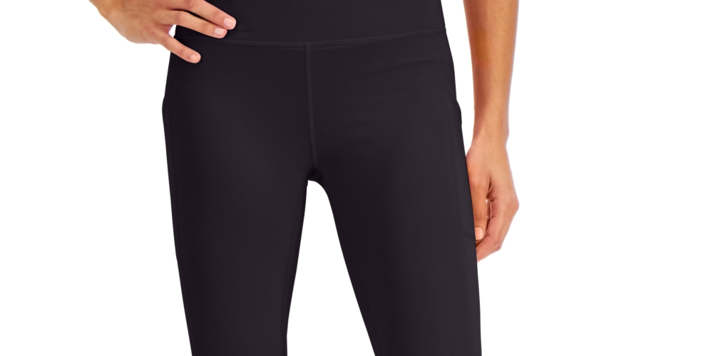 ID Ideology Women's Compression High Rise Side Pocket Cropped Leggings Black Size Medium