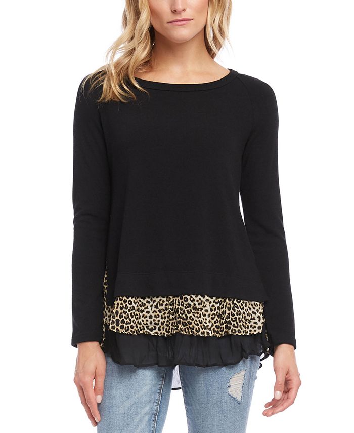 Karen Kane Women's Leopard Inset Sweater Black Size Large