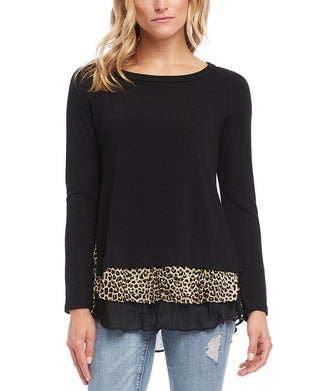 Karen Kane Women's Leopard Inset Sweater Black Size Large