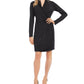 Karen Kane Women's Glitter Long Sleeve Queen Anne Neckline Above The Knee Sheath Evening Dress Black Size X-Small