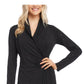 Karen Kane Women's Glitter Long Sleeve Queen Anne Neckline Above The Knee Sheath Evening Dress Black Size X-Small