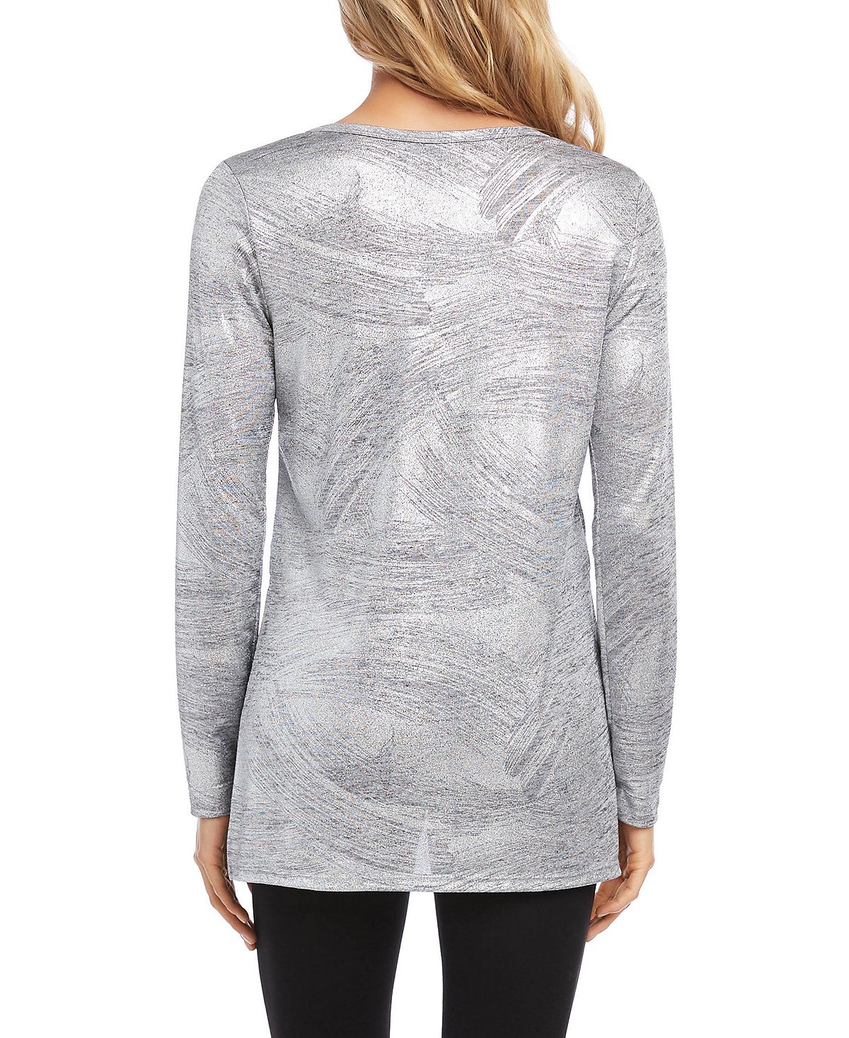 Karen Kane Women's Heather Long Sleeve V Neck Top Silver Size Small