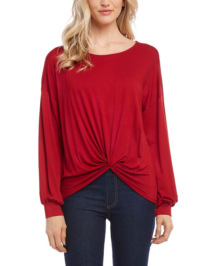 Karen Kane Women's Twist Front Hi Low Blouse Red Size Medium