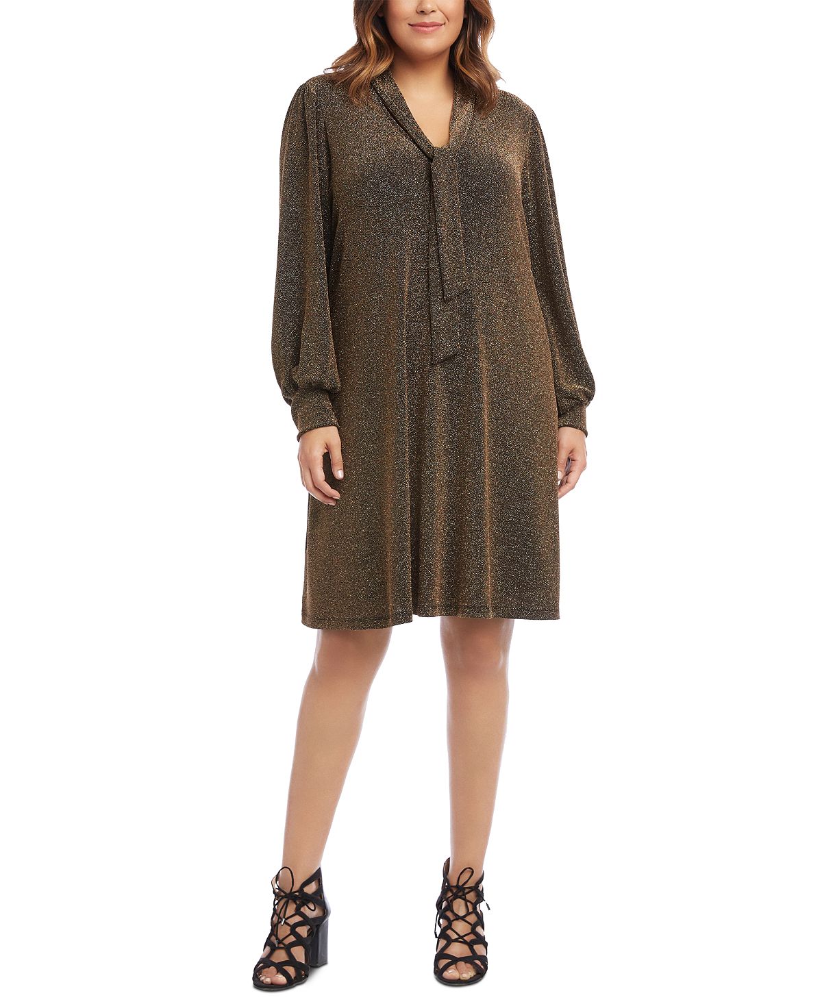 Karen Kane Women's Tie Neck Taylor Dress Brown Size 2X