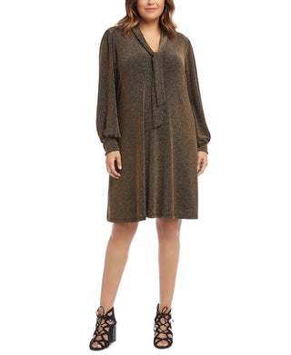 Karen Kane Women's Tie Neck Taylor Dress Brown Size 2X