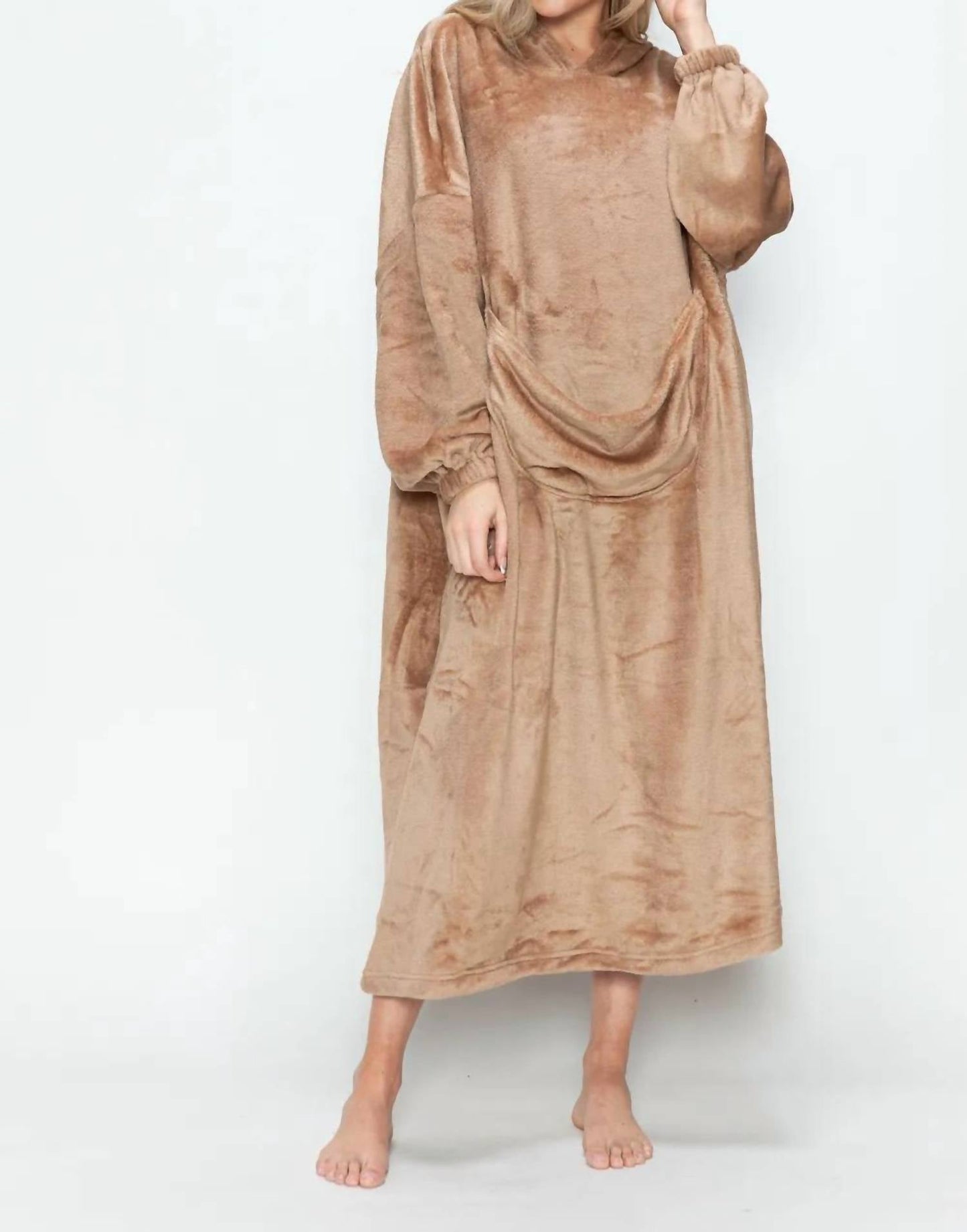 Double Take - Full Size Pocketed Hooded Midi Lounge Dress