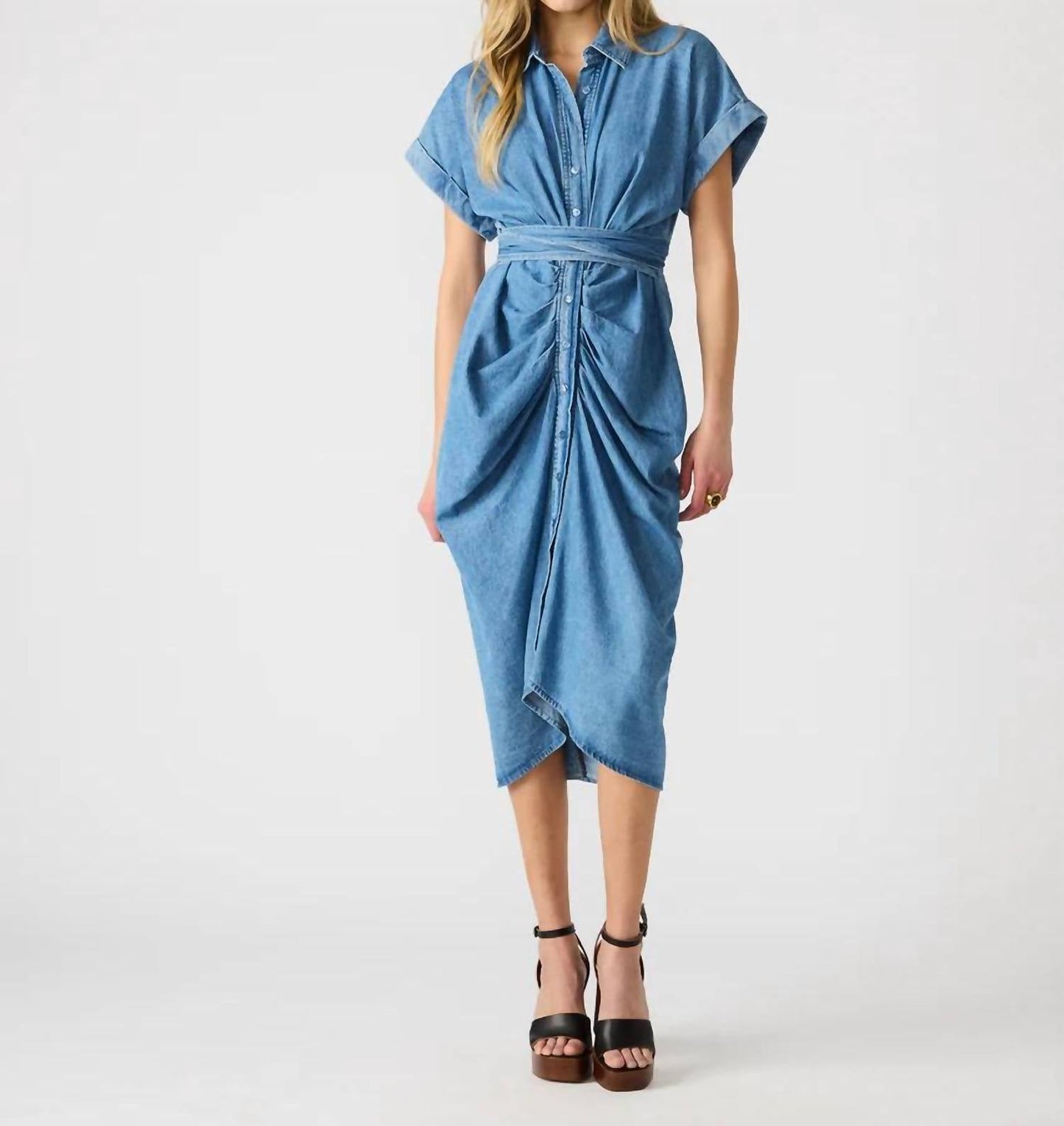 Steve Madden - Tori Tie-front Midi Shirt Dress