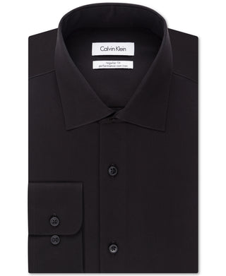 Calvin Klein Men's Classic Fit Non Iron Performance Herringbone Spread Collar Dress Shirt Black Size 32X33