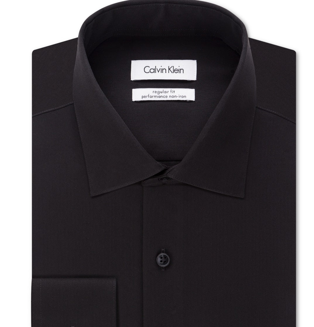 Calvin Klein Men's Classic Fit Non Iron Spread Collar Dress Shirt Black Size 16X32X33