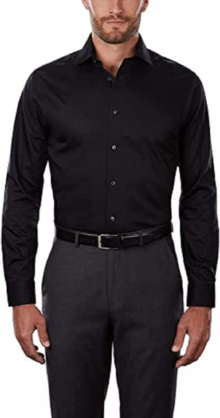 Calvin Klein Men's Classic Fit Non Iron Performance Herringbone Spread Collar Dress Shirt Black Size 16.5X32X33