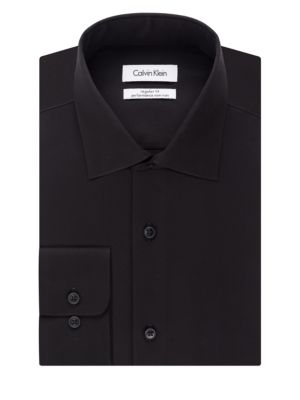 Calvin Klein Men's Classic Fit Non Iron Performance Herringbone Spread Collar Dress Shirt Black Size 16.5X32X33